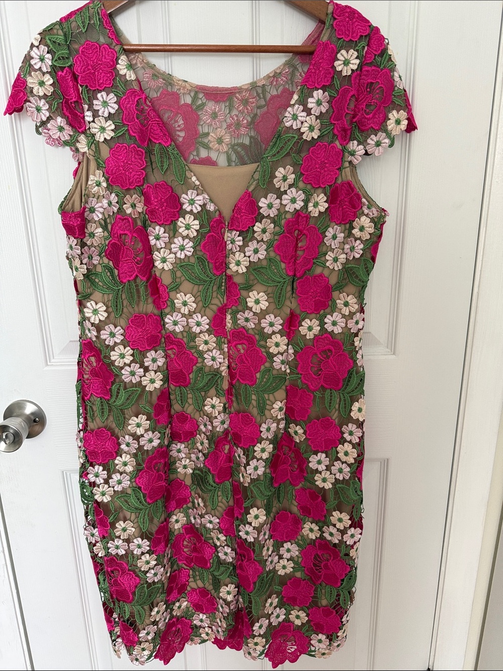 Xscape Fuchsia & Green Floral Lace Midi Dress - Picture 4 of 7